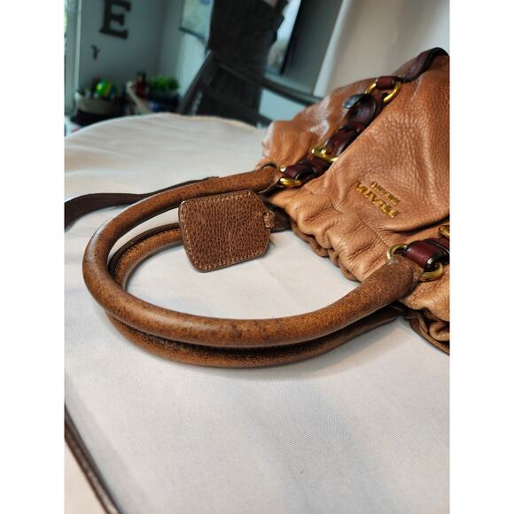Prada Ombre Brown Deerskin Leather Vitellon Cervo Two Way Tote Bag Made in Italy - Picture 6 of 16
